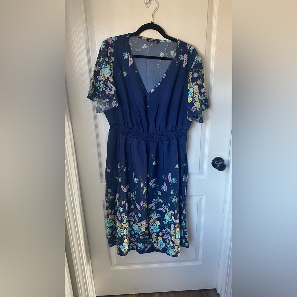 BloomChic Floral Shirred Ruffles Pocket Button Detail Dress